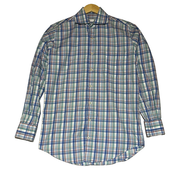 Peter Millar Button Up Collared Shirt Mens Small Plaid Cotton Spread Lightweight - Picture 1 of 12
